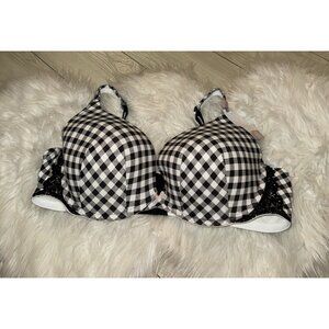 Cacique Boost Plunge Bra Cotton Blend Padded Gingham Underwire Womens 46C New